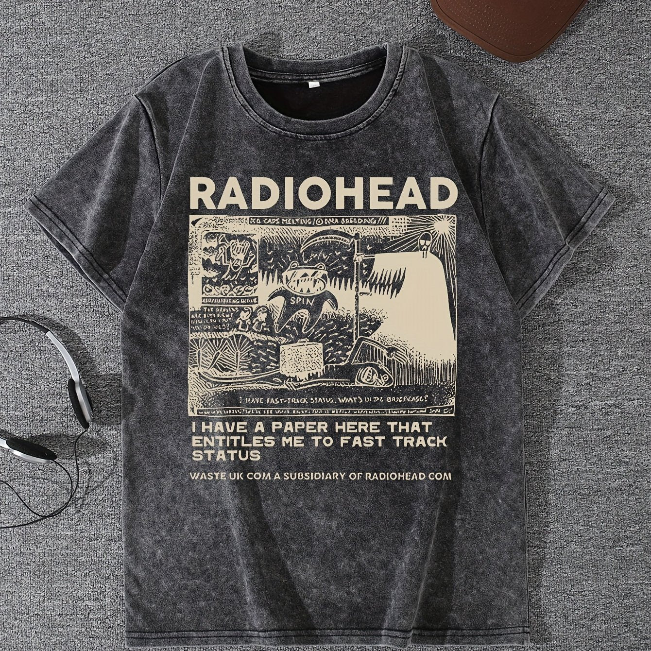 [Vintage Band Tee] Women'S Vintage Graphic T-Shirt - Retro Band Tee With Funny Lyrics, Dark Grey Washed Texture, Li