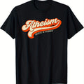 Men'S 180G Pure Tee - Vintage Atheist Self-Belief Design, Black With Orange And White Graphics, Regular Fit Short S