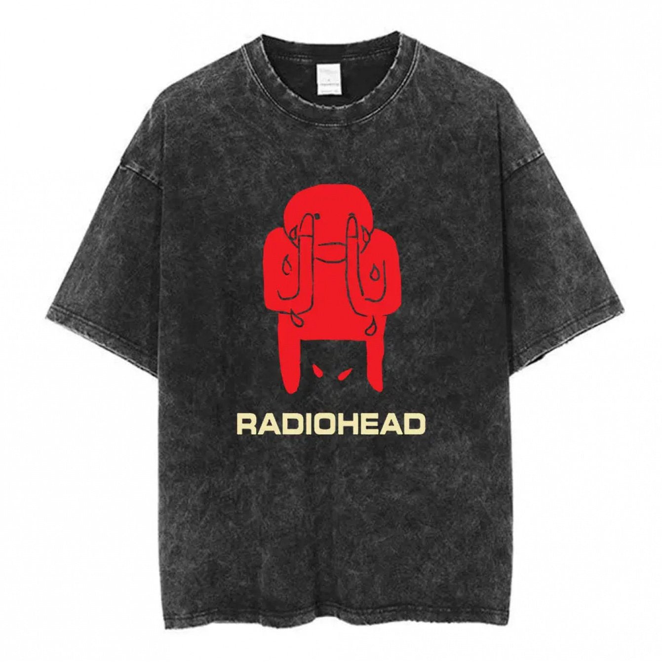 Radiohead Band Print Vintage Oversized T-Shirt & Women - Retro Washed Cotton Tee With Iconic, Loose Fit Short Sleev