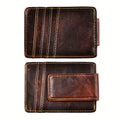 Male Quality Leather Designer Travel Slim Wallet Front Pocket Magnetic Money Clip Mini Card Case Purse 1058