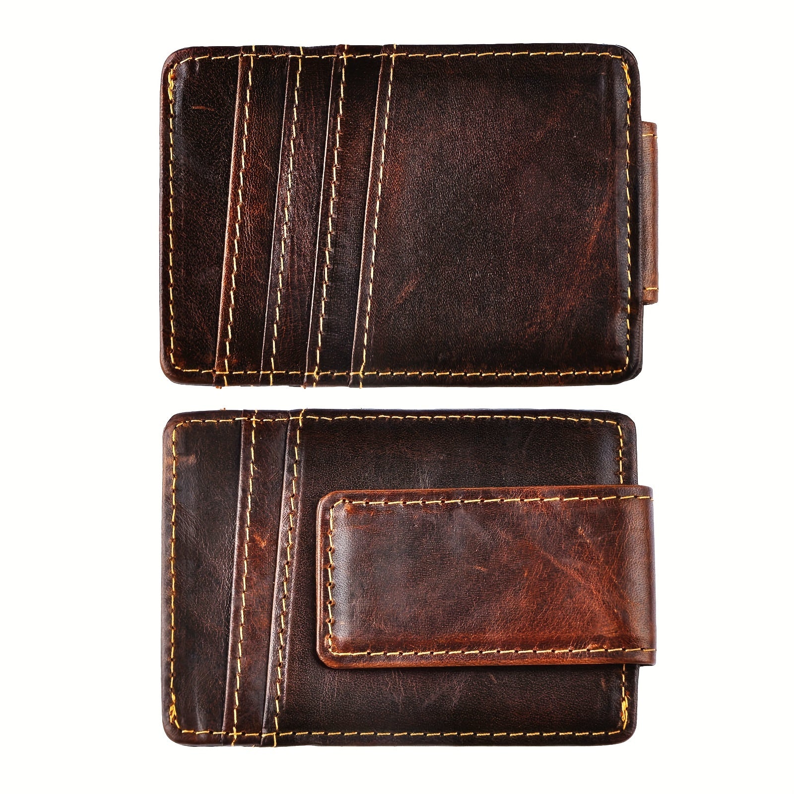 Male Quality Leather Designer Travel Slim Wallet Front Pocket Magnetic Money Clip Mini Card Case Purse 1058