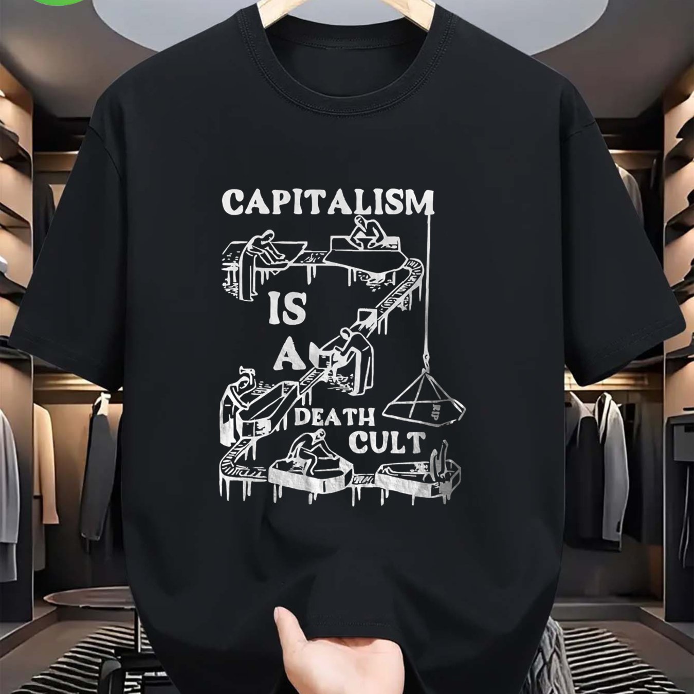 Capitalism Is A Death Cult Graphic Tee - Black Crew Neck Short Sleeve T-Shirt | Vintage Protest Statement Apparel