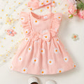 Brownbark 2Pcs Girls' Summer Cute Daisy Sleeveless Dress + Headscarf, Casual Style