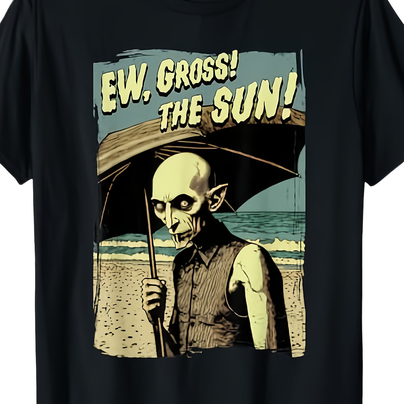 Men'S Gothic Vampire T-Shirt - Featuring Dracula And A Humorous Slogan About The Sun, This Casual Short-Sleeve Roun