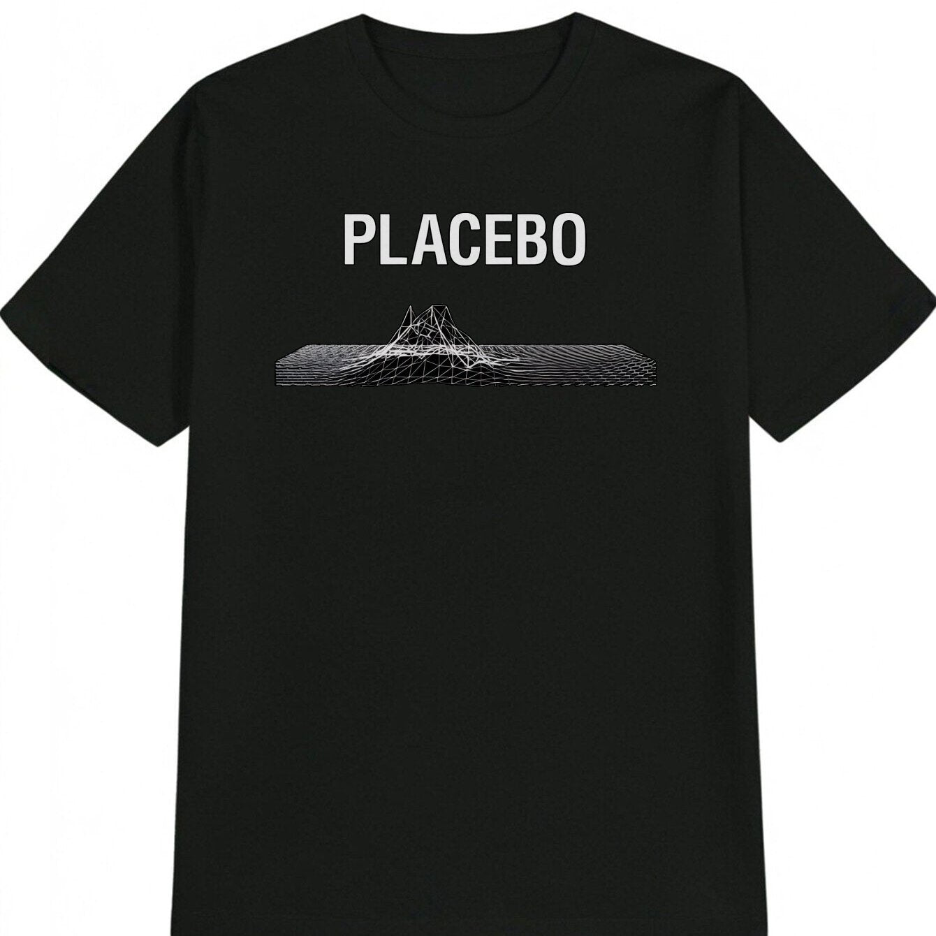 Placebo Men'S Casual Graphic T-Shirt - Black Abstract Mountainwave Print, Breathable Round Neck Summer Tee, Machine