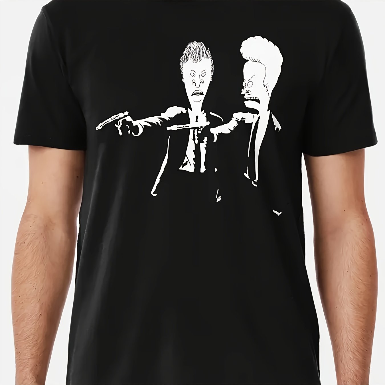 Men'S Pistol Heat Transfer Print T-Shirt - Breathable Fabric, Creative Short Sleeve Round Neck Design, Stylish And