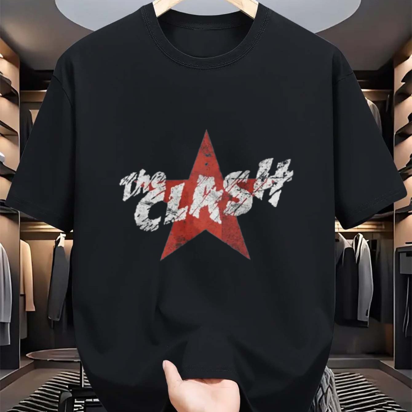 Men'S Vintage The Clash Graphic T-Shirt - 100% Cotton Oversized Fit Band Tee With Red Star Logo Print, Casual Round