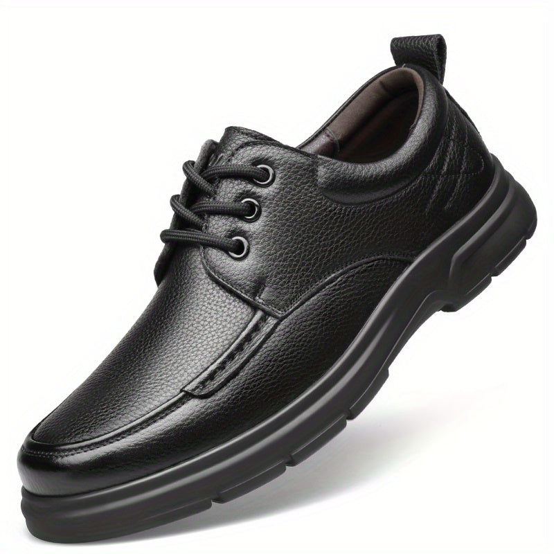 Men'S Genuine Leather S - Low-Top Lace-Up Oxfords With Cushioned Insole & Non-Slip Rubber Sole, Black, For Business