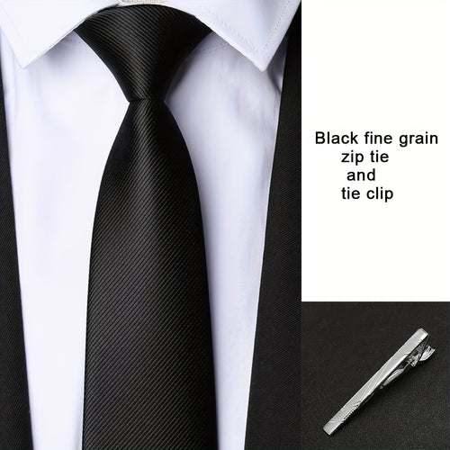 2Pcs/Set Men'S No-Tie Zipper Business Tie Set, One-Button Instant Tie, No Knotting, 8Cm/3.15In Striped Multicolor T