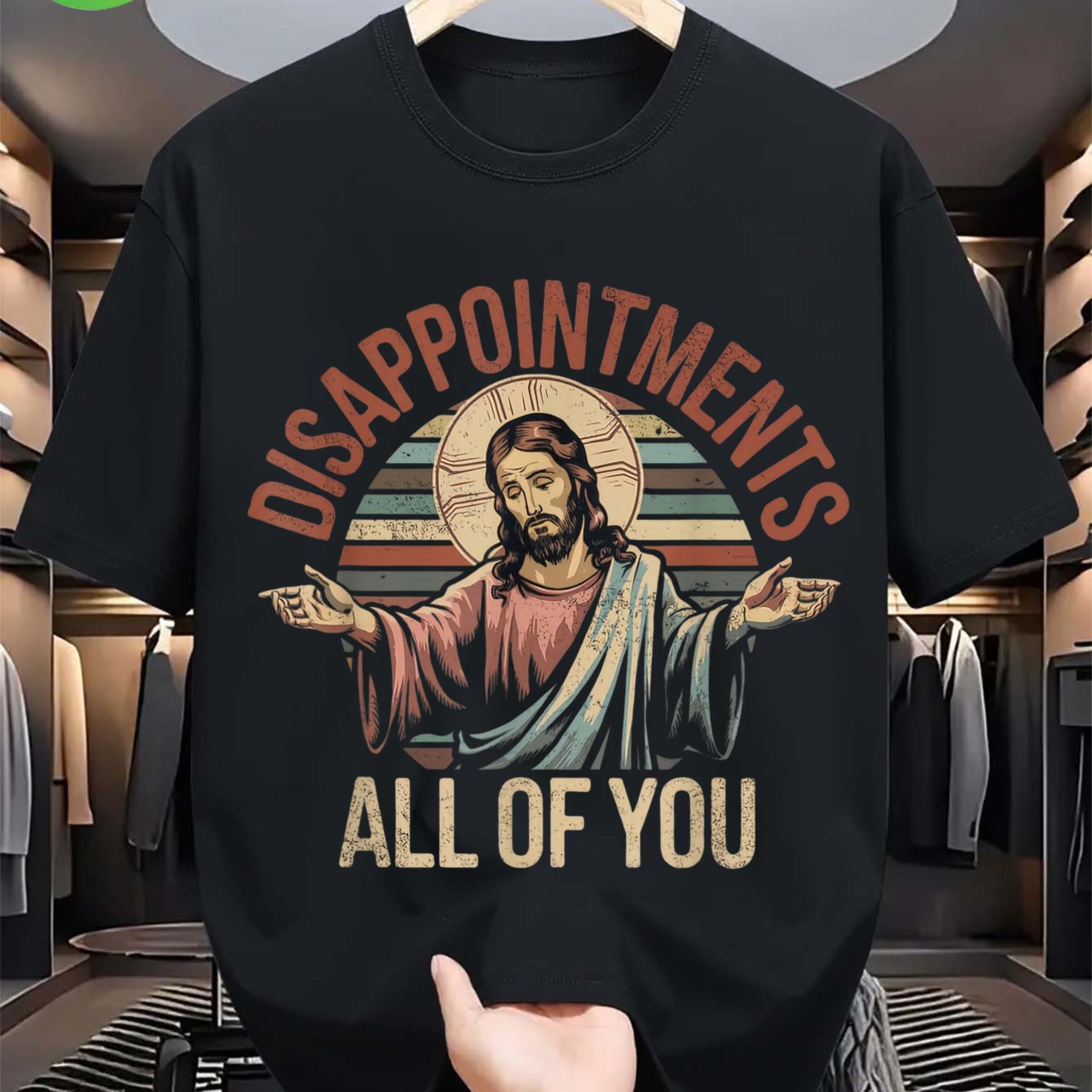 Black T-Shirt With Religious Figures And Humorous Text | 100%, Casual And Comfortable, Breathable, Printed, Short S
