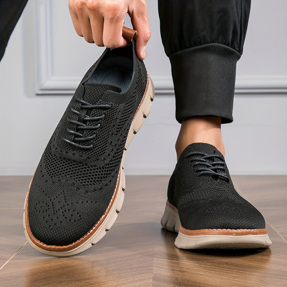 Plus Size Men'S Trendy Solid Breathable Sneakers, Comfy Non Slip Soft Sole Lace Up Shoes 'S Outdoor Activities