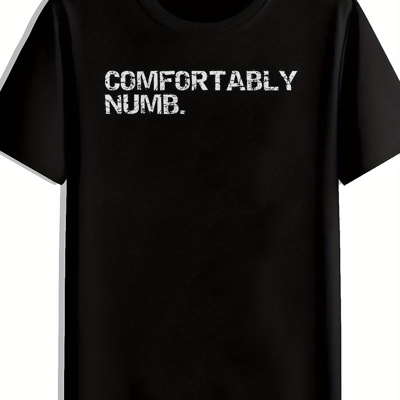 Men'S Casual Crew Neck T-Shirt With Bold ""Comfortably Numb"" Crack Print - Black, Lightweight Polyester Blend, Sum
