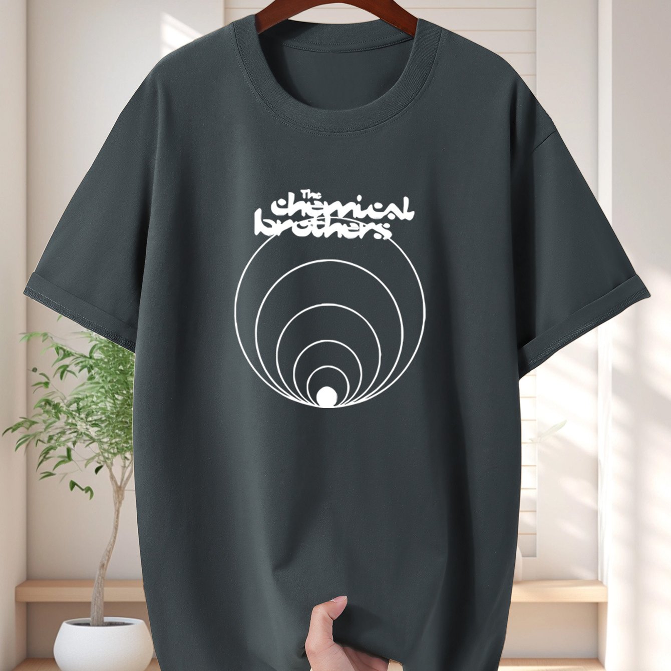 Men'S 100% Cotton Graphic Print T-Shirt - Chemical Brothers Design With Sound Wave Circle Art, Lightweight 210Gsm S