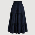 [For The Beach] Long Pleated A-Line Skirts , Perfect For The Beach, Featuring An Elastic High Waist