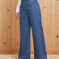 Elegant High-Waist Wide Leg Jeans | Deep Blue, Elastic Waist, Non-Stretch Fabric, Washed Detail, Suitable For All S
