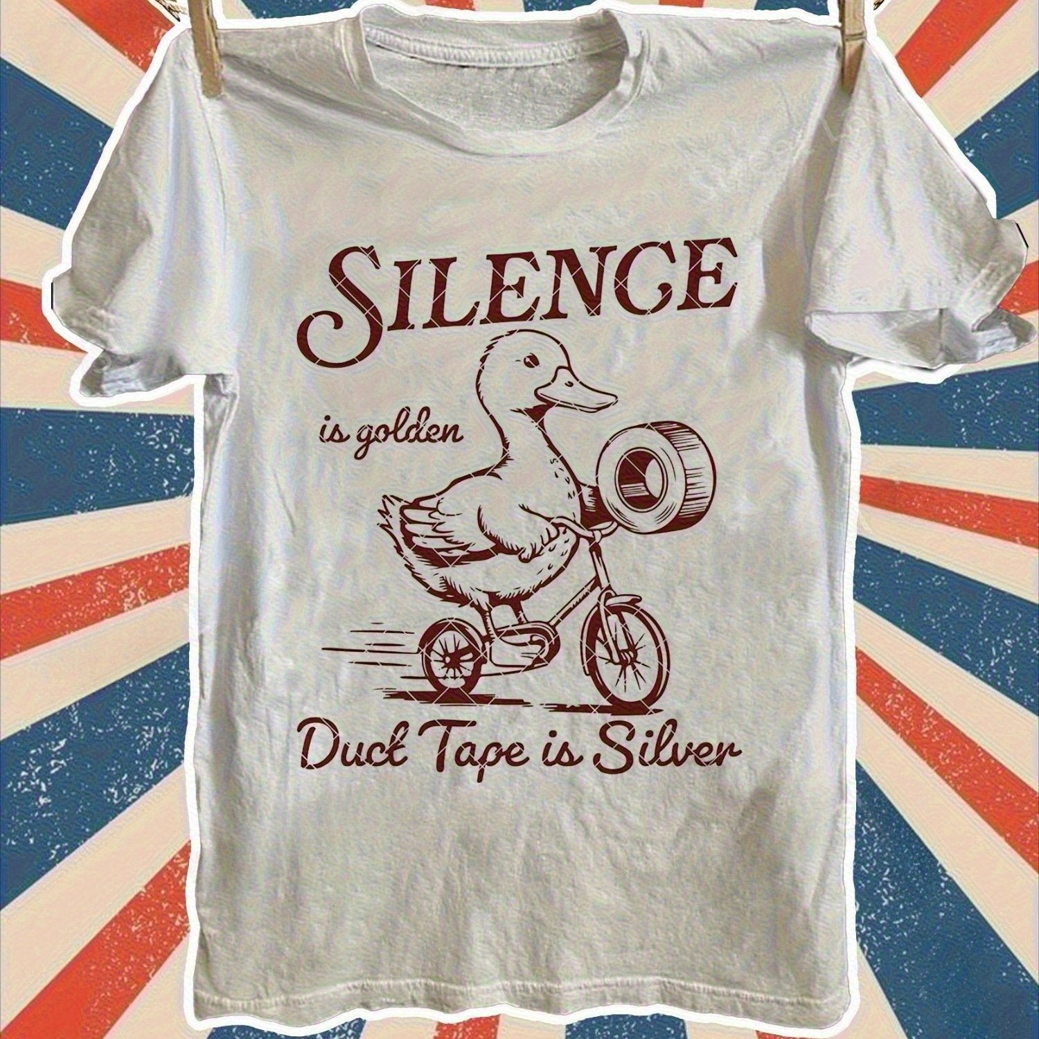 Men'S Retro Humorous-Shirt- Silence Is Golden Tape Pattern, % Cotton Crew Neck Short Sleeve, Suitable Father'S Day
