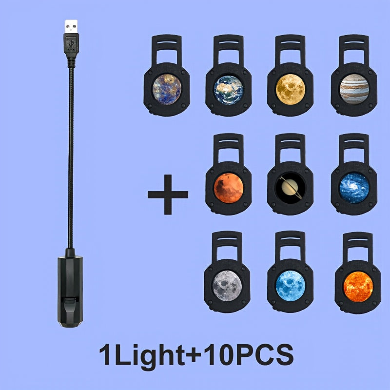 An Led Planet Projector, Featuring 10/6/3 Planets And Interchangeable Images, A 360-Degree Rotating Led Projector T