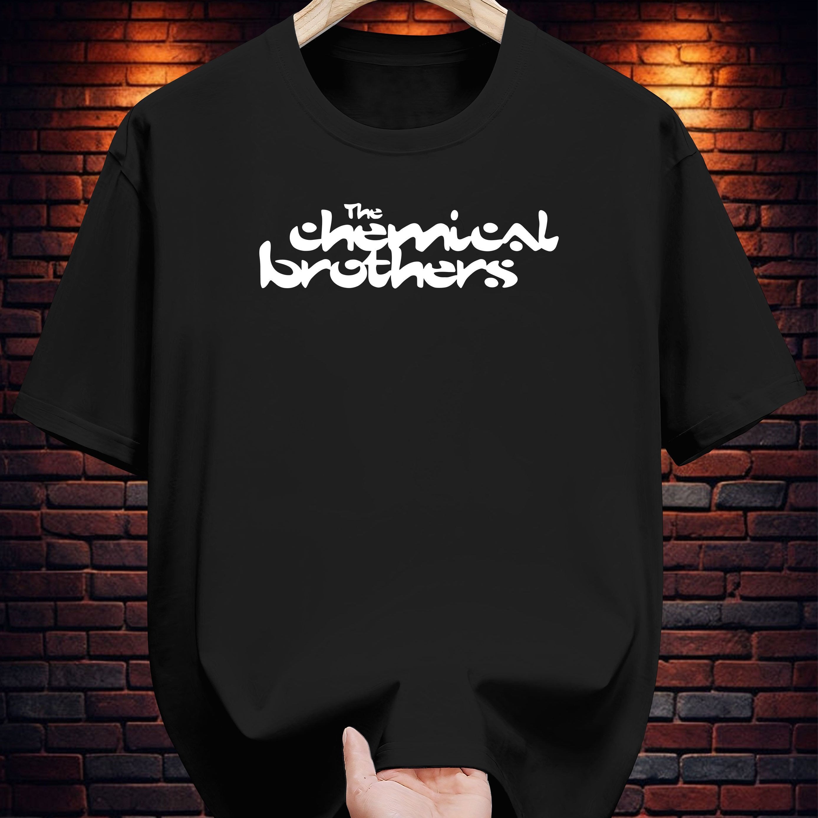Men'S 100% Cotton Graphic Tee - ""The Chemical Brothers"" Print, Casual Summer Short Sleeve T-Shirt, White With Col