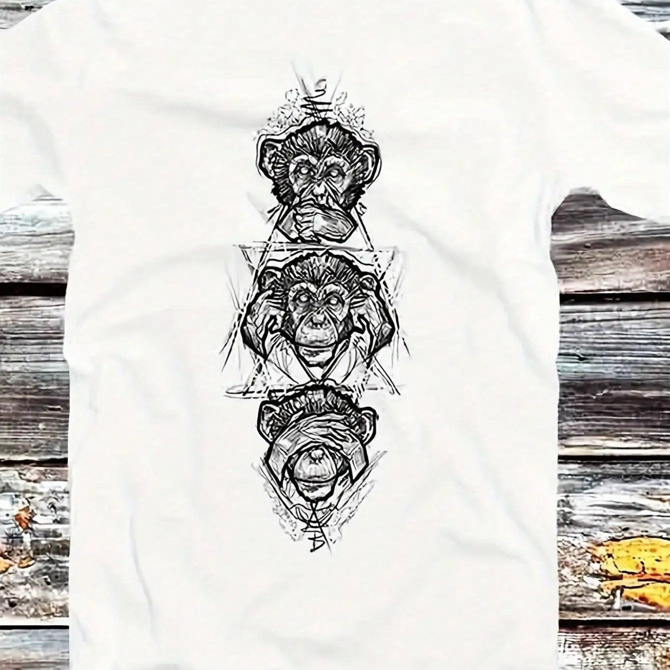 Men'S Japanese-Inspired Three Wise Monkeys (Hinoki/Cumongotto) Graphic T-Shirt, 230Gsm Heavyweight Breathable Fabri