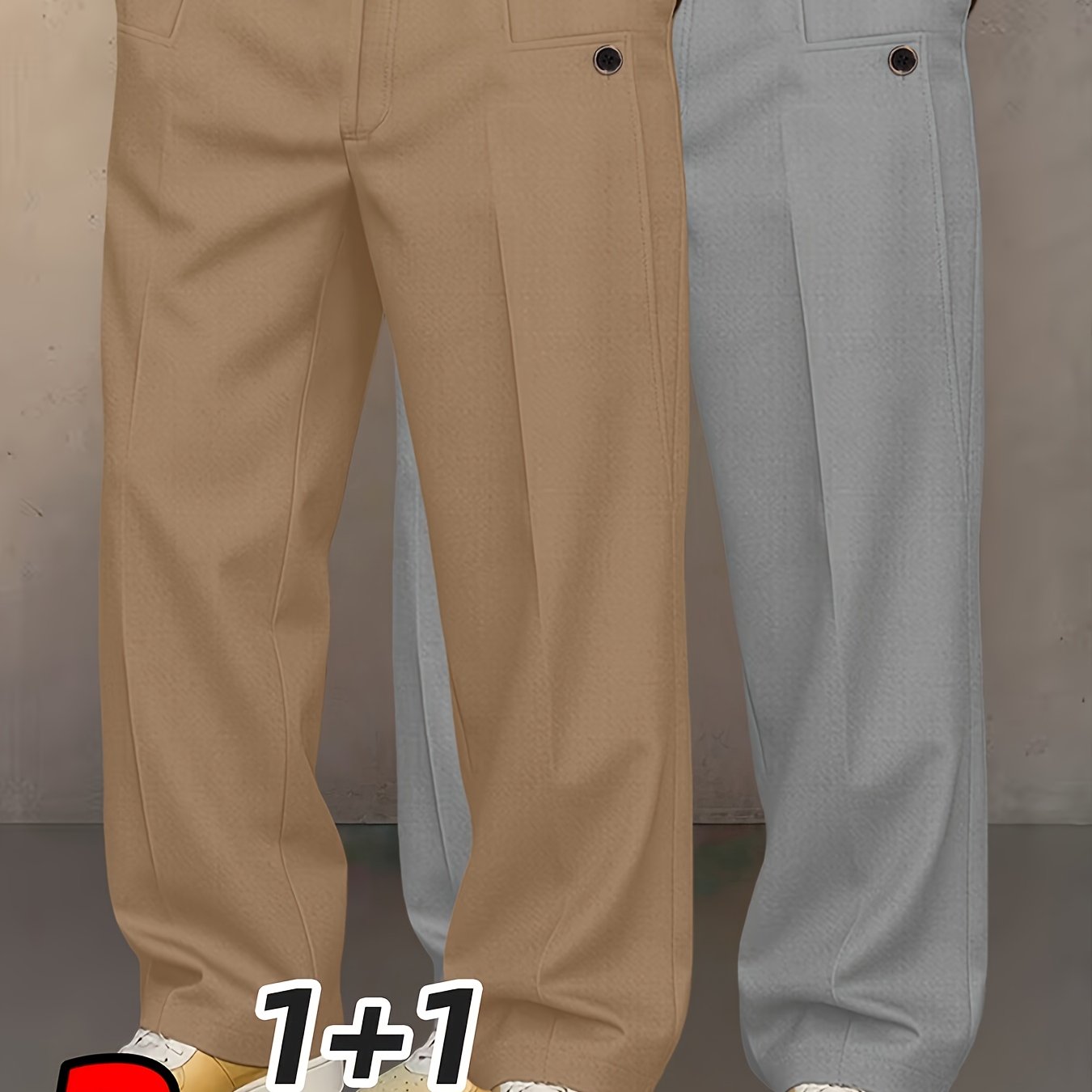 Men'S Casual Pants, Two-Pc - Features A Drawstring Waist With Button Accents, Straight-Leg Design, And A Loose, Rel