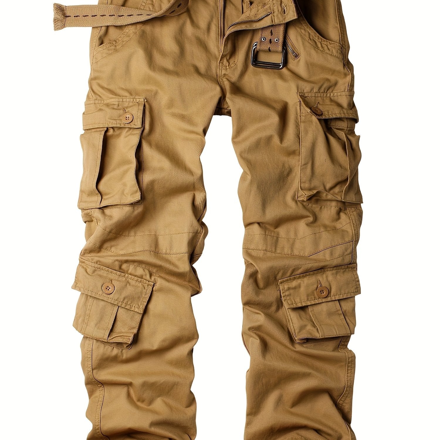 Men'S Khaki Pure Cargo Pants Featuring 8 Pocket Designs, Practical Side Pockets, Made From 100% Pure, Suitable For