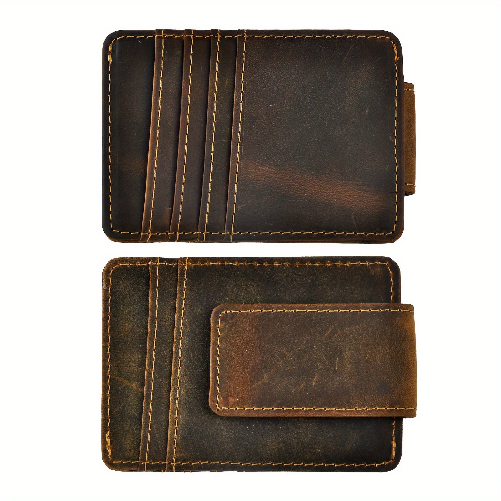 Male Quality Leather Designer Travel Slim Wallet Front Pocket Magnetic Money Clip Mini Card Case Purse 1058