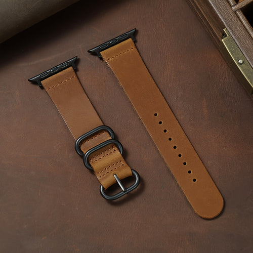 A Vintage Soft Genuine Leather Strap Suitable For Apple Watch Models 1-10, Ultra, Se 2, And Crazy Horse Leather Wat