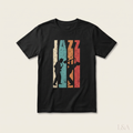 Jazz Saxophone Graphic T-Shirt on plain background with L&A watermark
