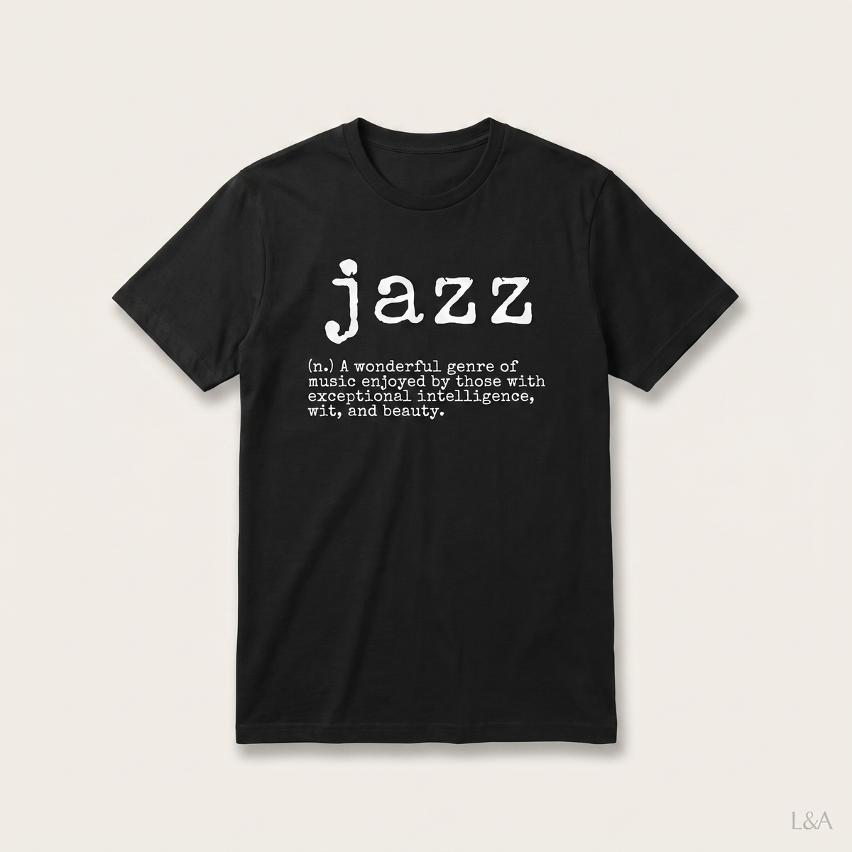 Vintage JAZZ Definition T-Shirt on plain background with L&A watermark