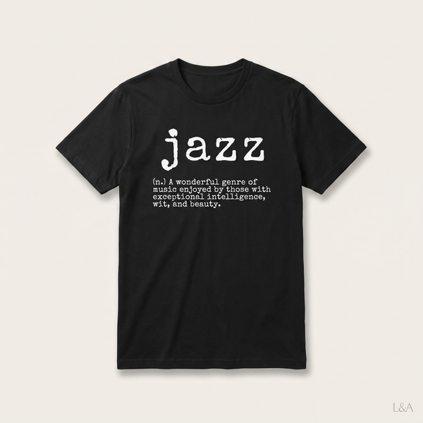 Vintage JAZZ Definition T-Shirt on plain background with L&A watermark