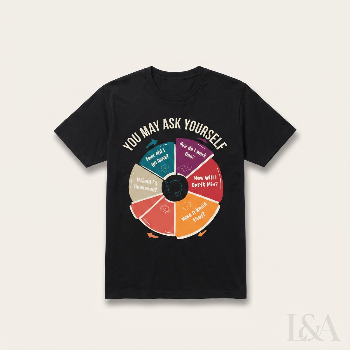 Talking Heads Vintage Lyric T-Shirt on plain background with L&A watermark