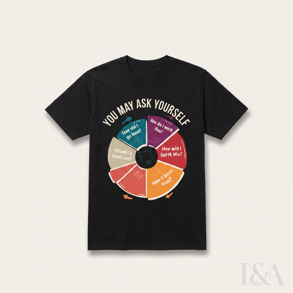 Talking Heads Vintage Lyric T-Shirt on plain background with L&A watermark