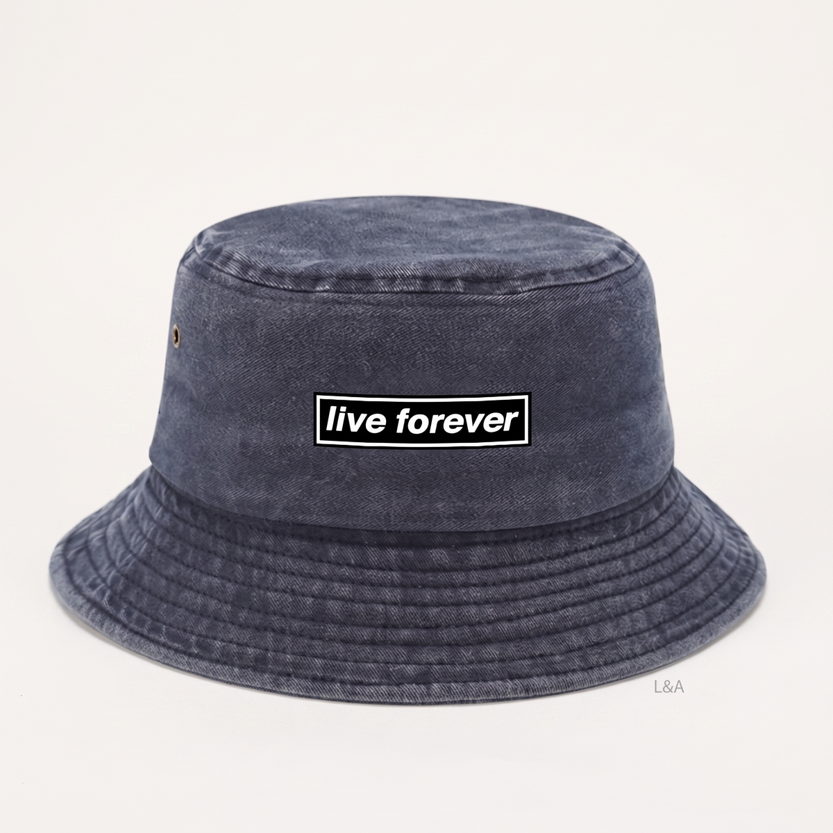 Oasis Live Forever Vintage Bucket Hat on plain background with L&A watermark