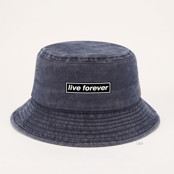 Oasis Live Forever Vintage Bucket Hat on plain background with L&A watermark