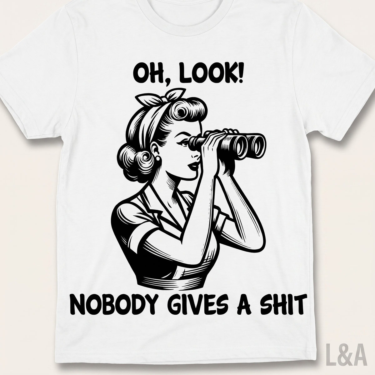 Retro Rock Band Pattern T-Shirt on plain background with L&A watermark
