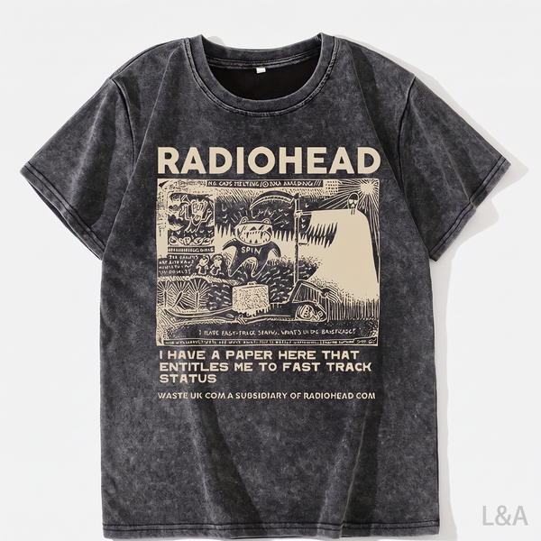 Vintage Band Tee Funny Lyrics Print on plain background with L&A watermark