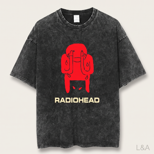 Radiohead Oversized Band T-Shirt on plain background with L&A watermark