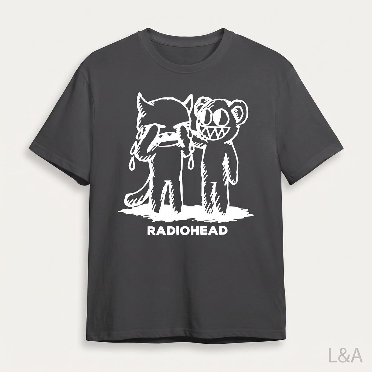 Radiohead Graphic T-Shirt on plain background with L&A watermark