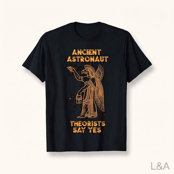Anunnaki Alien Graphic T-Shirt on plain background with L&A watermark