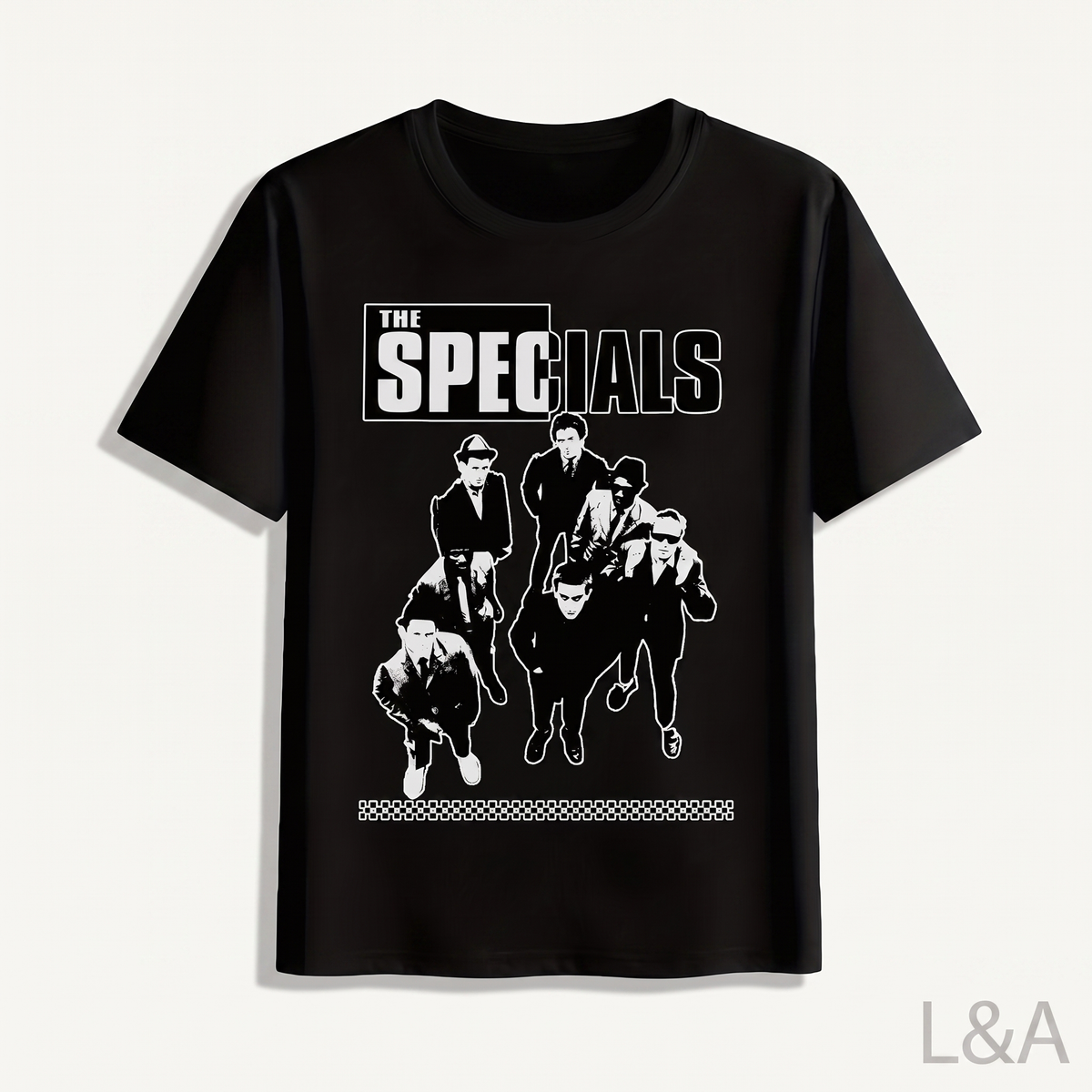 The Specials Vintage 2-Tone T-Shirt on plain background with L&A watermark
