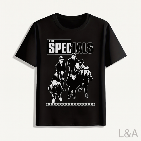 The Specials Vintage 2-Tone T-Shirt on plain background with L&A watermark