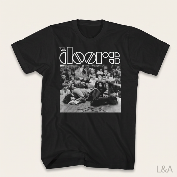 Jim Morrison The Doors Retro T-Shirt on plain background with L&A watermark