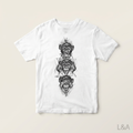 Three Wise Monkeys Graphic T-Shirt on plain background with L&A watermark