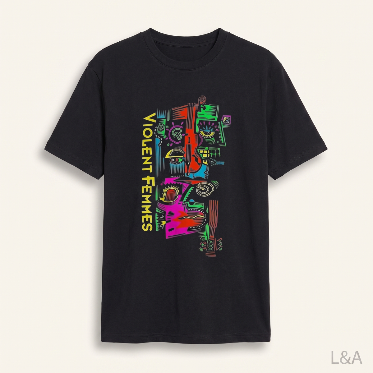 Violent Femmes Vintage Band T-Shirt on plain background with L&A watermark