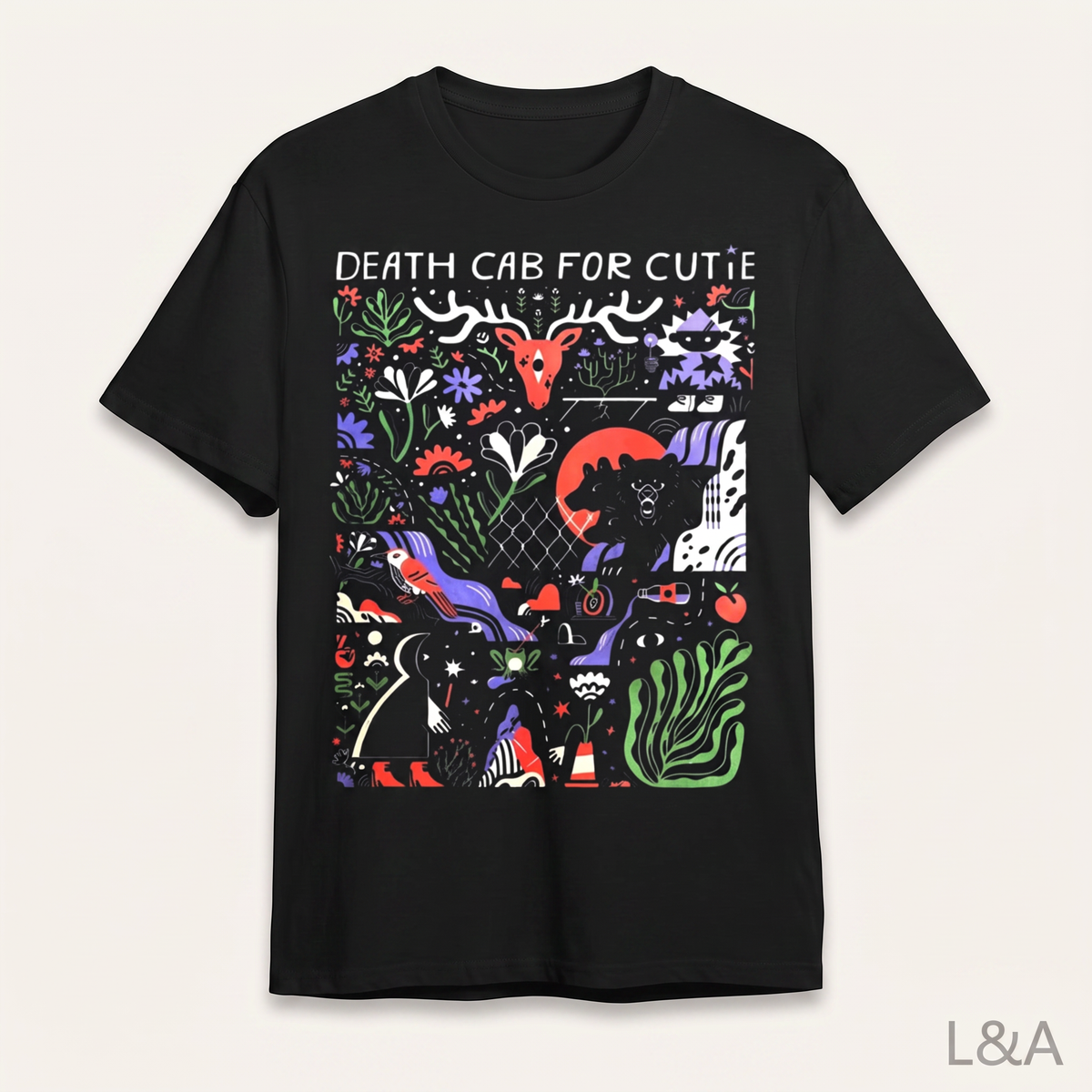 Death Cab for Cutie Album Art T-Shirt on plain background with L&A watermark