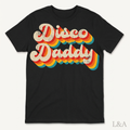 Retro Disco Dad T-Shirt on plain background with L&A watermark
