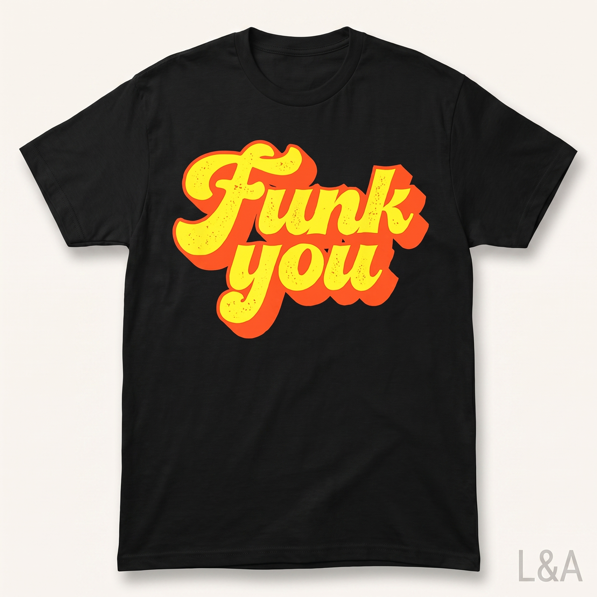 Vintage Disco Funk T-Shirt on plain background with L&A watermark