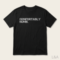Comfortably Numb Song Print T-Shirt on plain background with L&A watermark