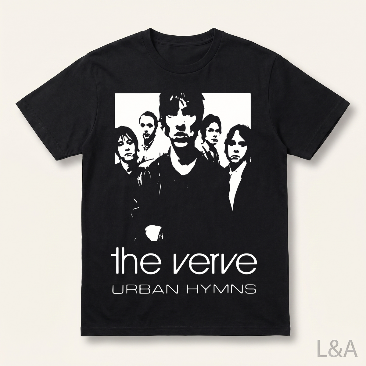 The Verve Urban Hymns T-Shirt on plain background with L&A watermark