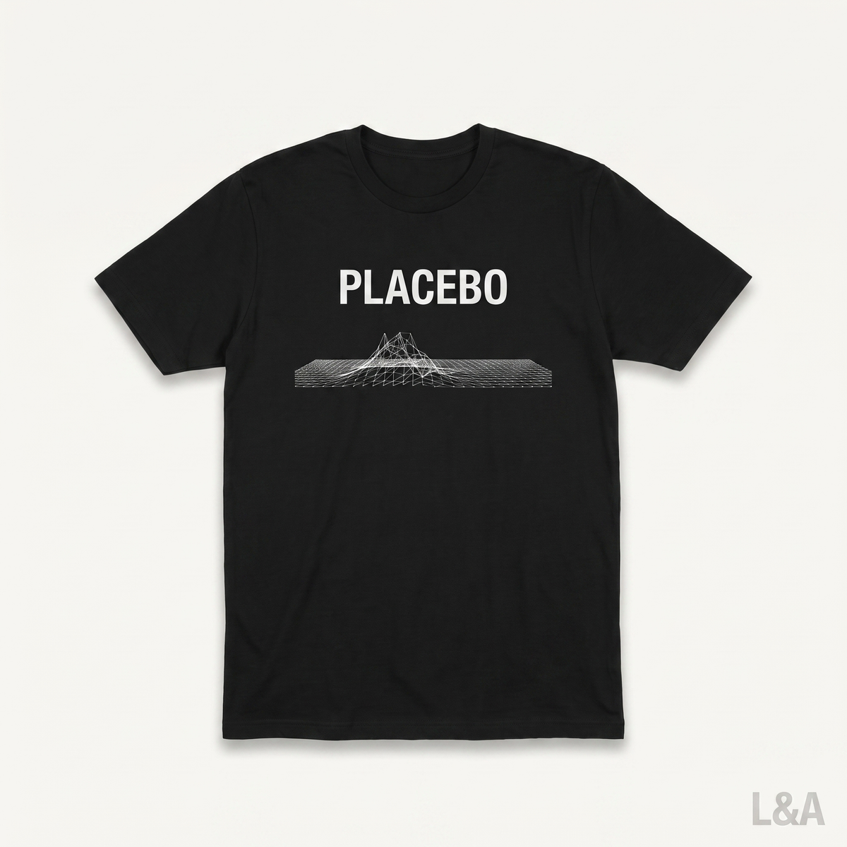 Placebo Graphic T-Shirt on plain background with L&A watermark